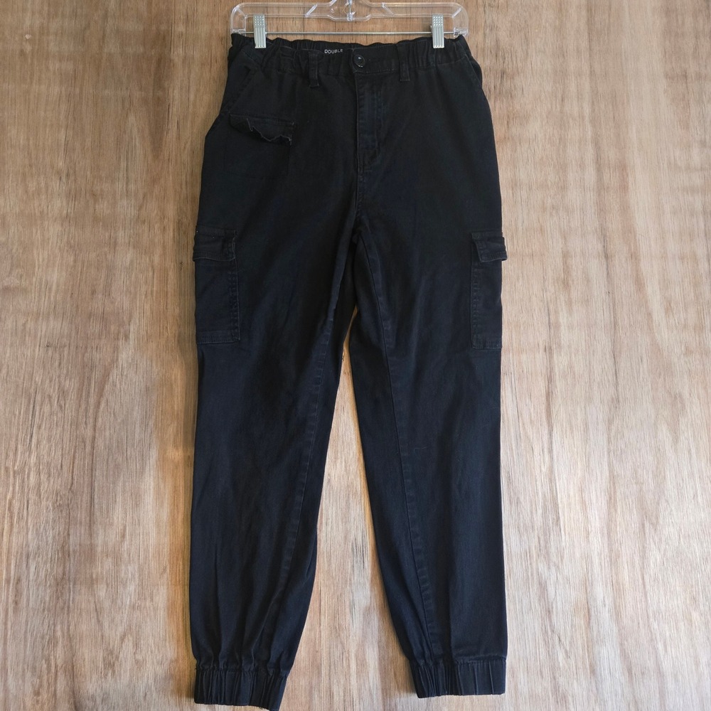 Double Denim January5 Black Cargo Jogger Pants Size L Elastic Waist Utility